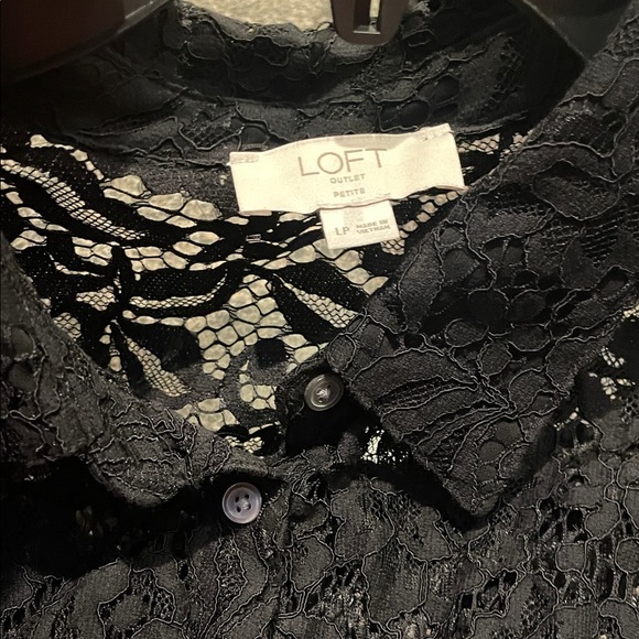 LOFT Elegant Black Lace Button-Up Blouse - Picture 10 of 10